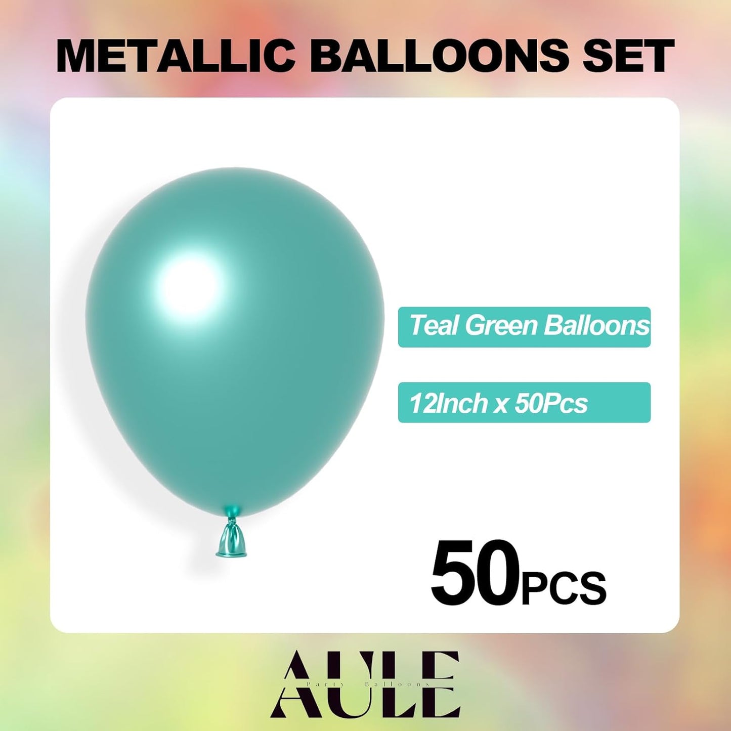 AULE Party Balloons 50 Pcs 12 inch Teal Green Metallic Chrome Helium Shiny Latex Thicken Balloon Perfect Decoration for Wedding Birthday Baby Shower Graduation Christmas Carnival