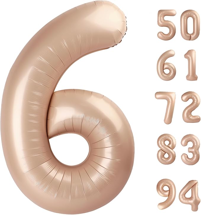 Light Brown 6 Balloon, Tan Number Balloons 40 Inch, 6th Balloons for Beige Birthday Decorations, Sandy Brown and Black Party Supplies 6 Birthday Balloon, Khaki Number 6 Balloon