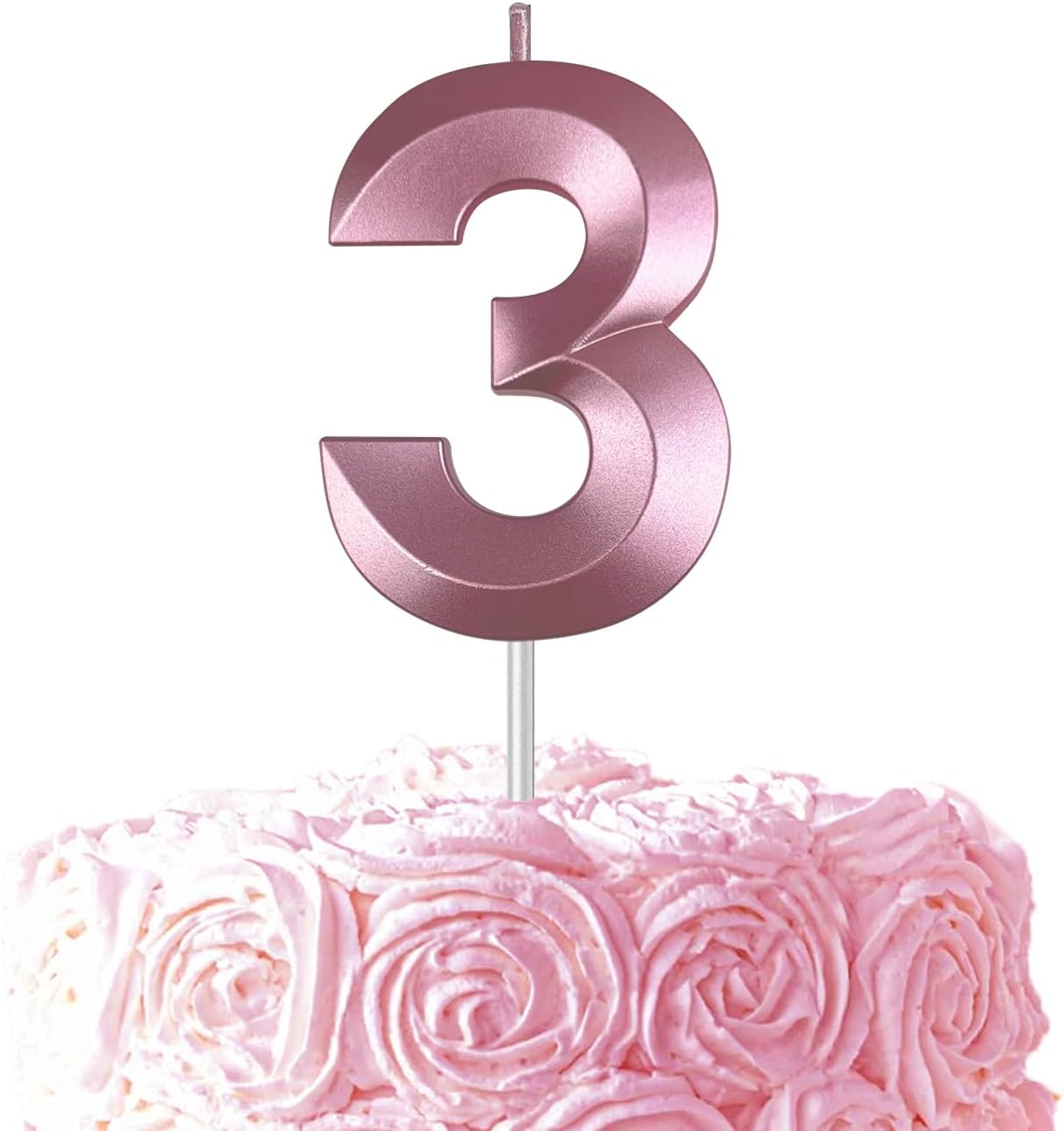 Pink Number 3 Candles, 3D Diamond 2.76 Inch Cake Topper Birthday Candles for Wedding Anniversary Cake Decorations, Happy Birthday Party Decorations