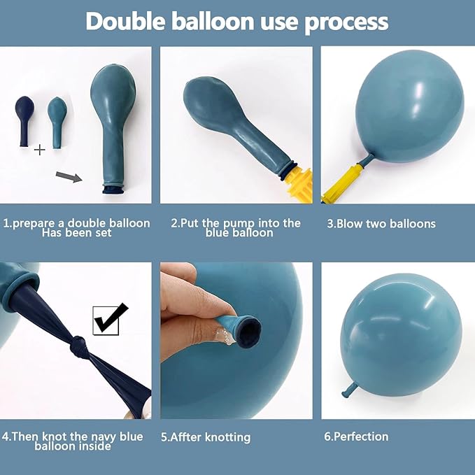 Dusty Blue Balloon Double Stuffed Slate Baby Blue Balloons Different Sizes 18/12/5 Inch Pastel Balloon Arch Kit for Birthday Baby Shower Gender Reveal Wedding Graduation Party Decorations