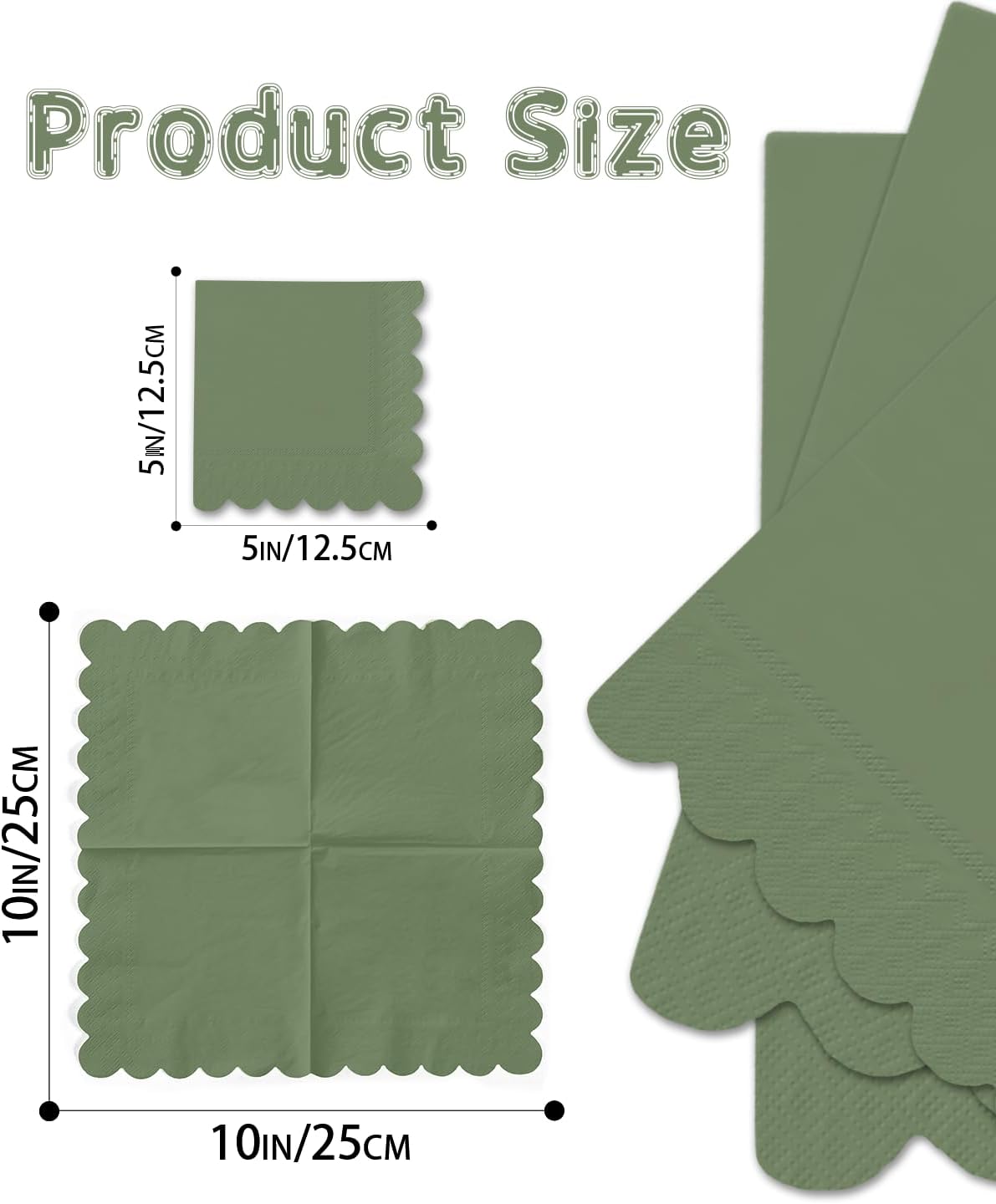 qiqee Grayish Pea Green Cocktail Dinner Napkins 5x5inch Disposable Beverage,Wedding, Birthday Party Dessert Wave Paper Napkins(120 Count)