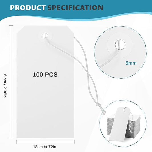 250 Pack White Shipping Tags with Elastic String Blank Labeling Tags with Strings Attached, 4 3/4" x 2 3/8"