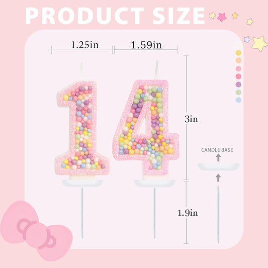 Birthday Candles - Number 14 Candle, Colorful Macaron Candles, 14 Birthday Decorations for Girls, Sweet Cake Decorations, Sweet Theme Party Supplies (Pink)
