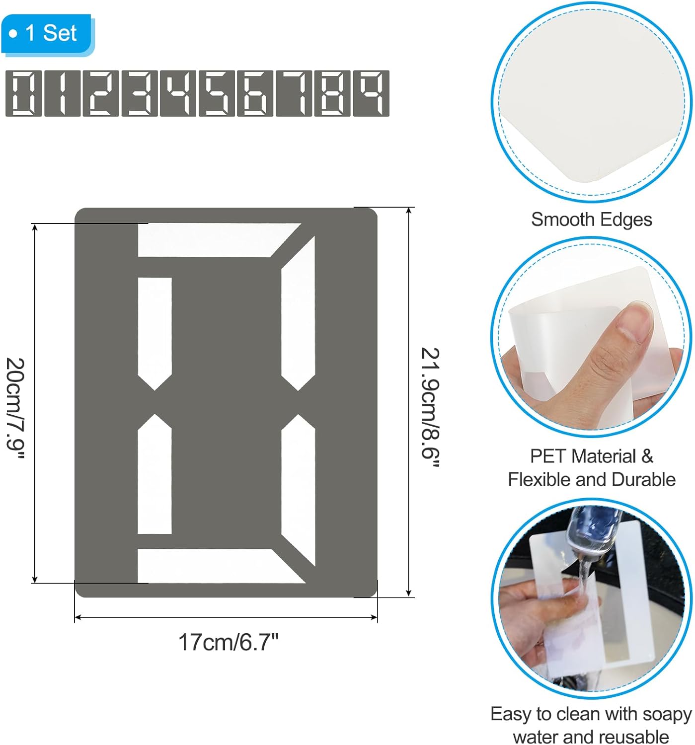 PATIKIL 10Pcs 8 Inch Large Number Stencils, 0-9 Address Number Stencil, Reusable Plastic Digital Templates for Crafts Wood Stencils Templates White