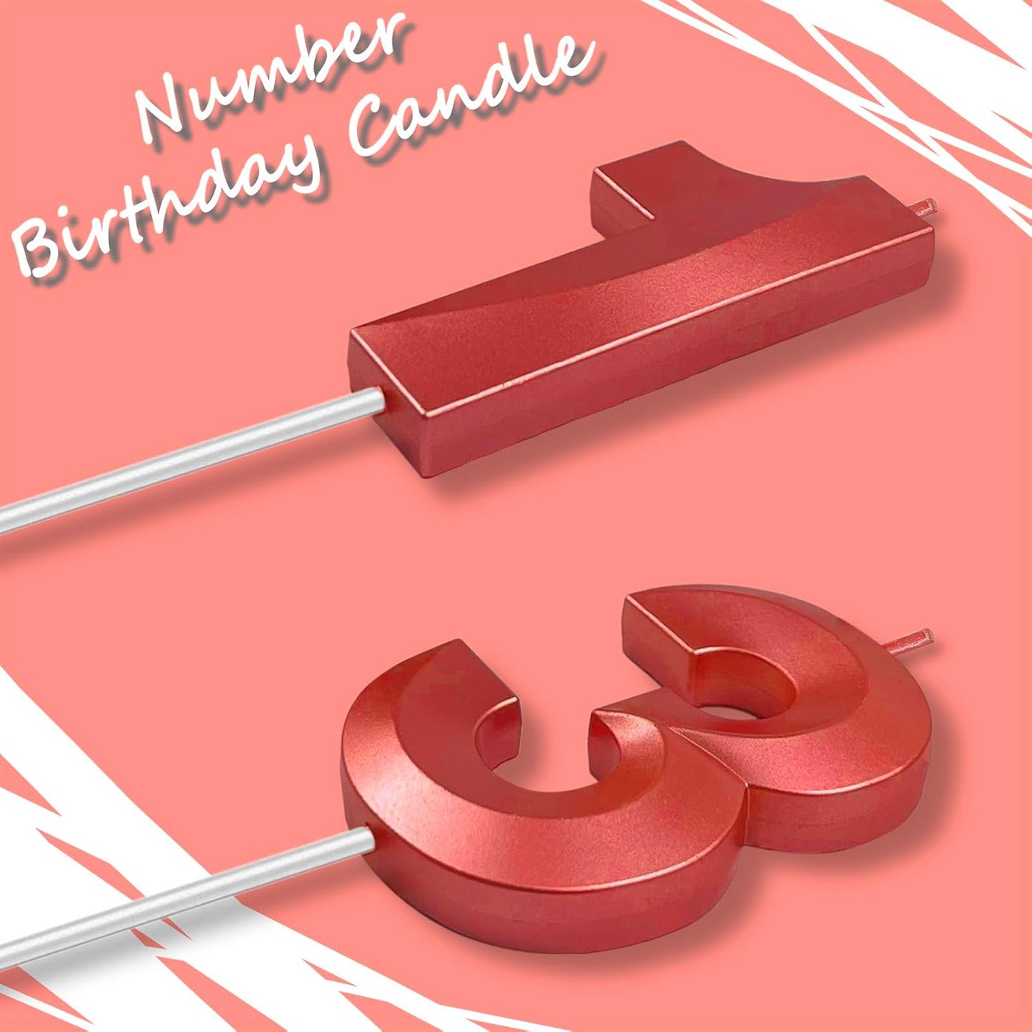 Red Number 13 Candles, 3D Diamond 2.76 Inch Cake Topper Birthday Candles for Wedding Anniversary Cake Decorations, Happy Birthday Party Decorations