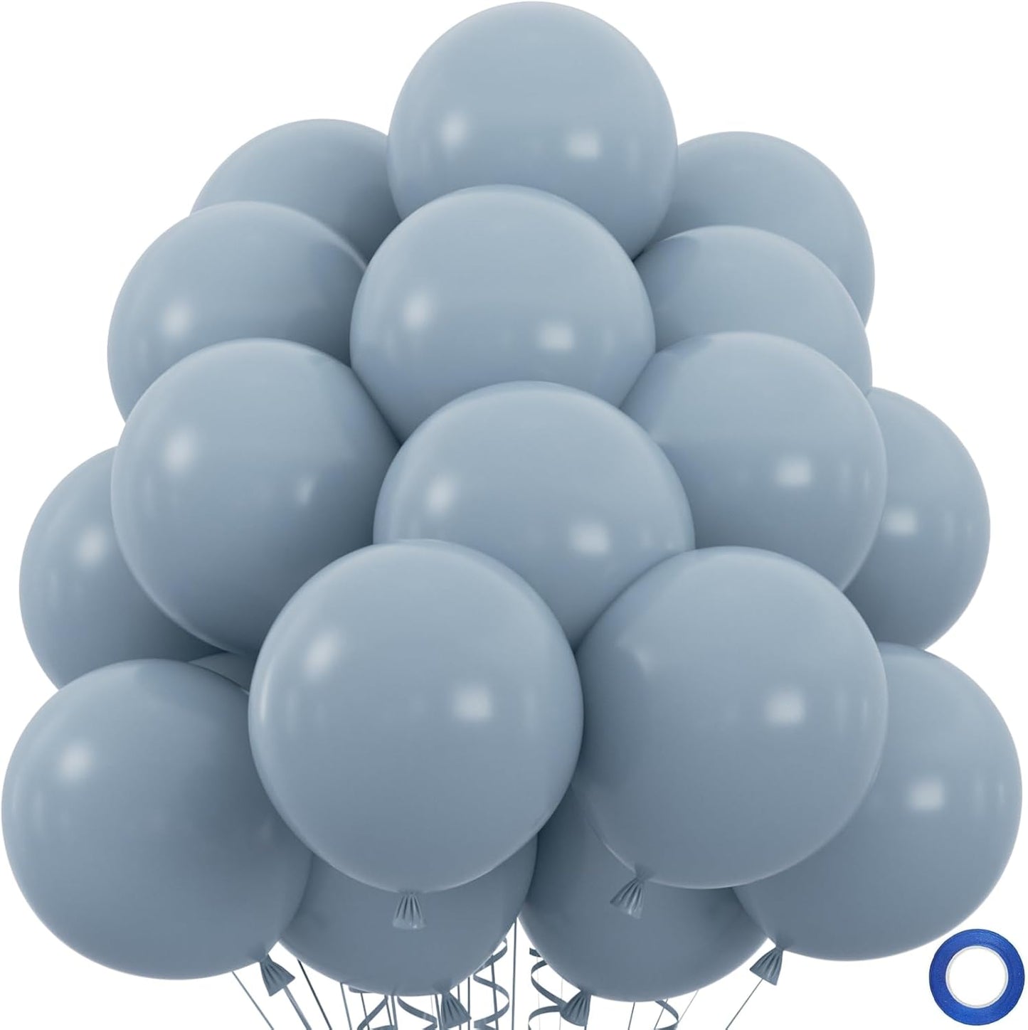 50pcs Dusty Blue Balloons, 12inch Retro Pale Aqua Blue Balloons for Birthday Boho Baby Shower Bachelorette Wedding Party Decorations with Ribbon (With Ribbon & Glues)