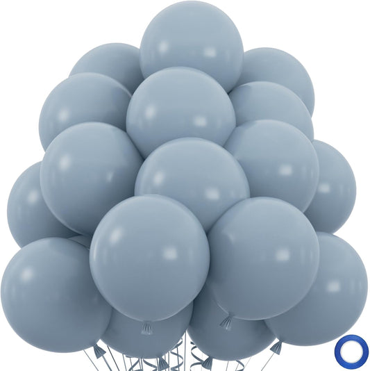 50pcs Dusty Blue Balloons, 12inch Retro Pale Aqua Blue Balloons for Birthday Boho Baby Shower Bachelorette Wedding Party Decorations with Ribbon (With Ribbon & Glues)