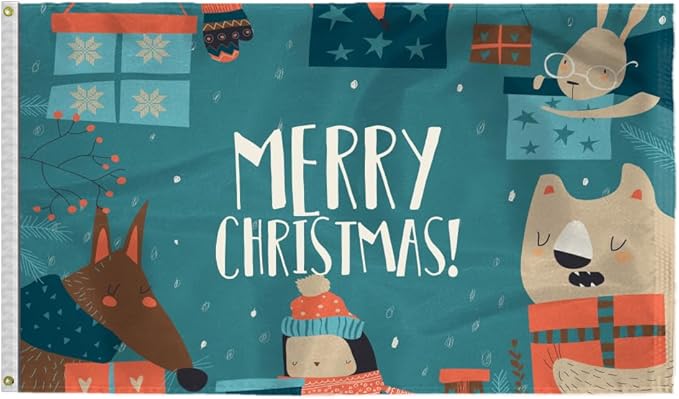 AGAS Christmas Flags,3x5ft Christmas Door Banner Yard Decor Flag Winter Banner Garden Flag Vivid Color and Fade Resistant 200 Denier Nylon Flag with Brass Grommets for Christmas Decoration (Merry Christmas)