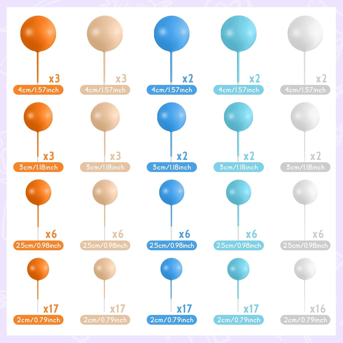 138 Pcs Balls Cake Topper Decorations Balloon Cupcake Toppers Foam Multisize Cake Topper Balls for Birthday Party Wedding Anniversary(Bright Colors)