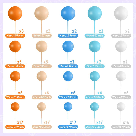 138 Pcs Balls Cake Topper Decorations Balloon Cupcake Toppers Foam Multisize Cake Topper Balls for Birthday Party Wedding Anniversary(Bright Colors)