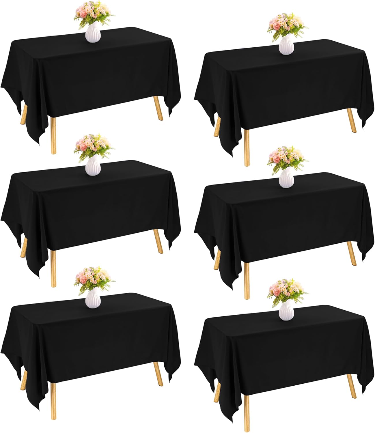 6 Pack Rectangle Black Table Cloth Bulk Washable Polyester Table Cover for Wedding Dining Table Buffet Parties Banquet Decoration（60x102Inch, Black）