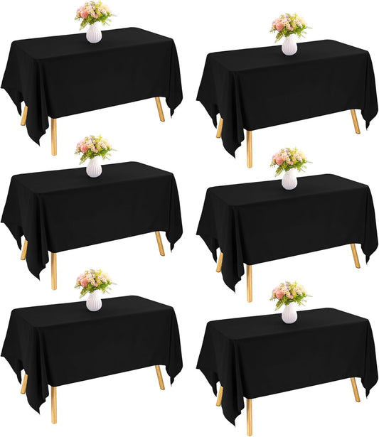 6 Pack Rectangle Black Table Cloth Bulk Washable Polyester Table Cover for Wedding Dining Table Buffet Parties Banquet Decoration（60x102Inch, Black）