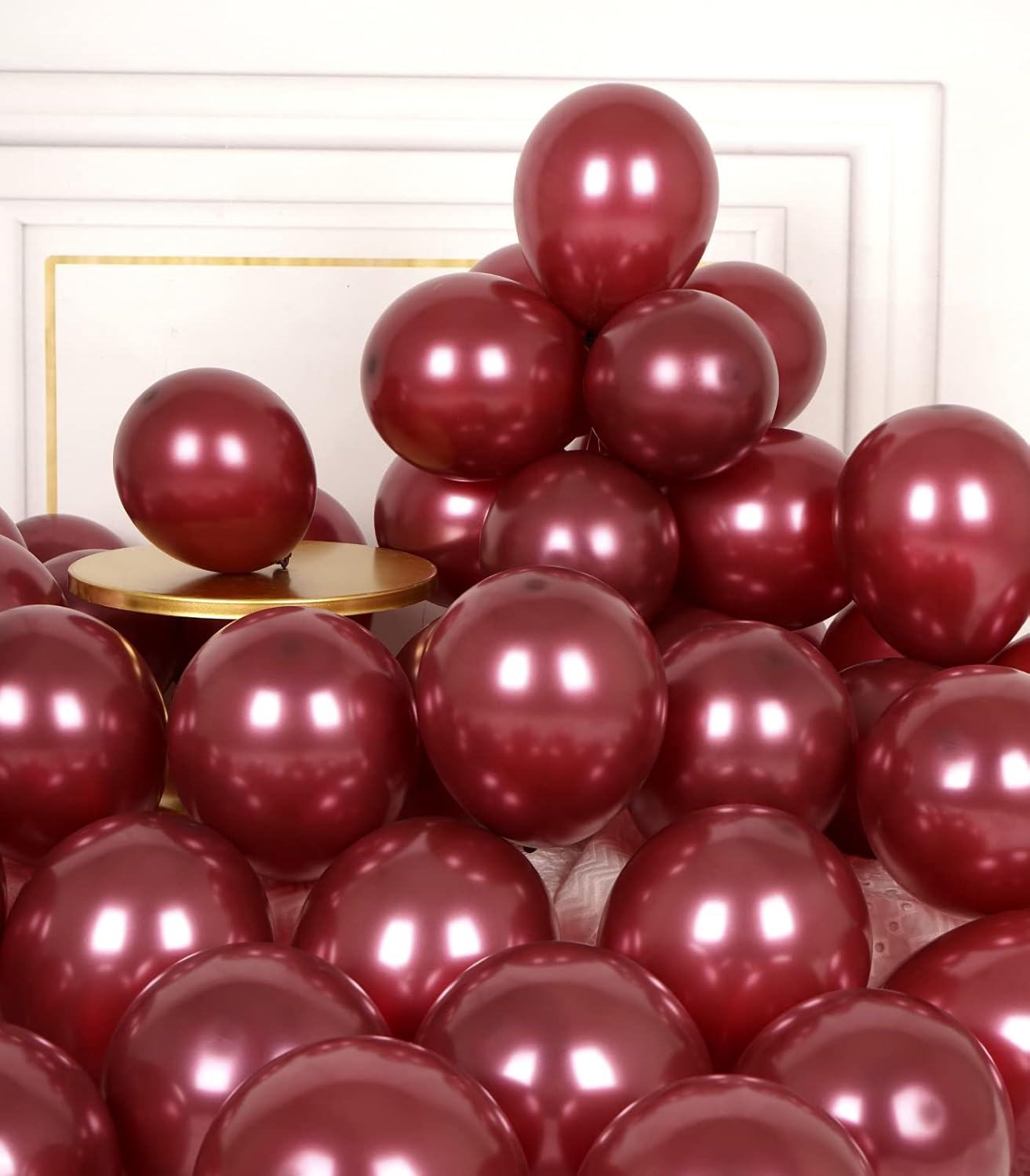 AULE Metallic Burgundy Balloons 5 inch 50 Pcs Maroon Latex Balloons Chrome Helium Shiny Thicken Balloon Perfect Party Decoration for Wedding Birthday Baby Shower Graduation Carnival