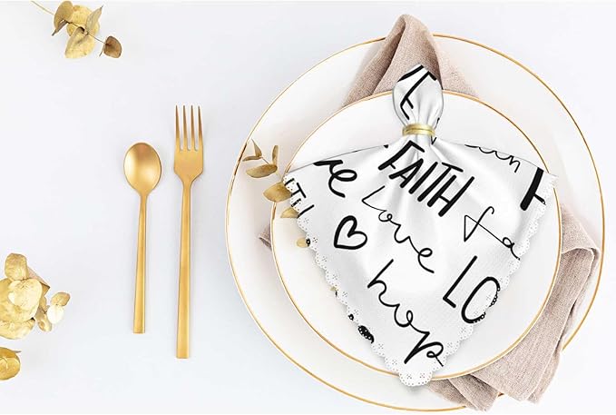 Handwritten Alphabet Table Napkins Cloth Set of 4 Soft Hope Faith Love Heart Washable and Reusable Dinner Napkins for KitchenWeddings Parties 18 x 18 inch
