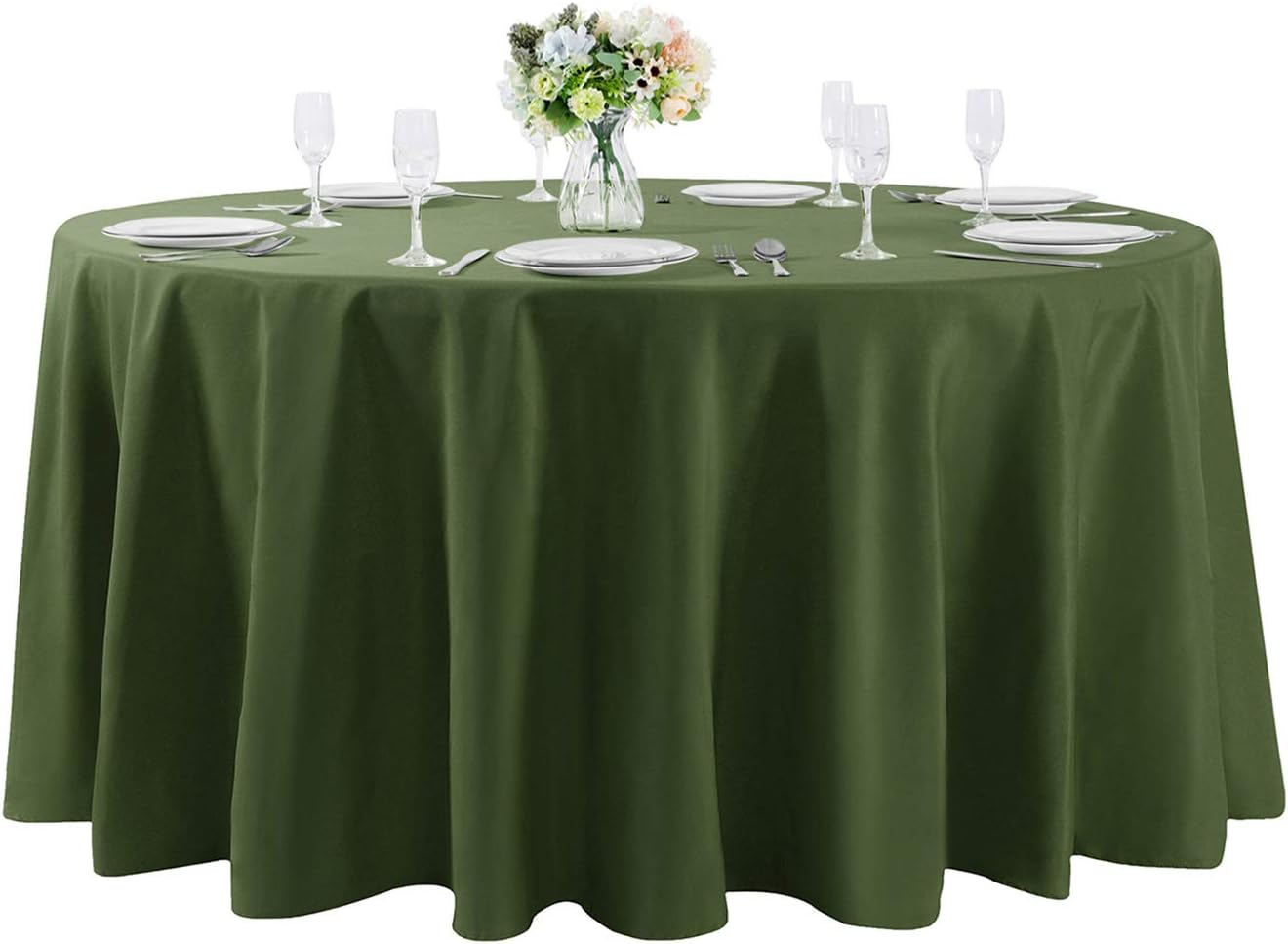 108 inch Round Tablecloth Washable Polyester Table Cloth Decorative Table Cover for Wedding Party Dining Banquet（108 inch,Willow）