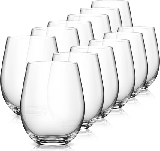 LUNA & MANTHA Stemless Wine Glasses Set of 12, 18oz Crystal Red White Wine Glasses for Daily Use, Hosting, Home Bar, Evening Party, Birthdays, Shower, Housewarming Gift, Clear
