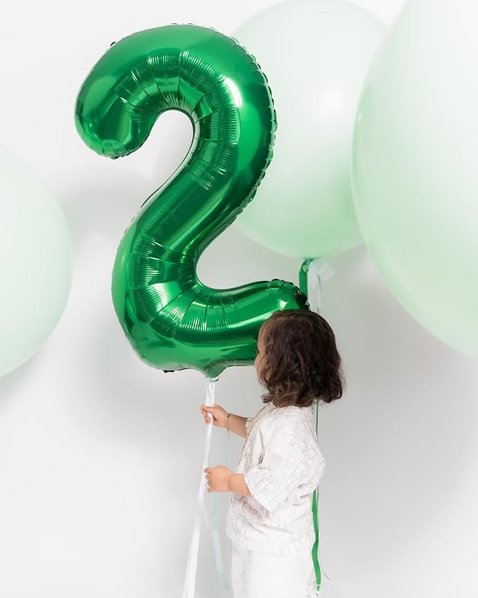 Dark Green Number 2 Balloon 40 Inch, 2nd Birthday Decoration for Toddlers Girls Boys, Sparkling 2 Number Balloon Party Decor