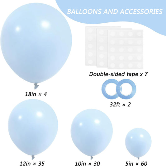 RUBFAC 129pcs Pastel Blue Balloons Different Sizes 18 12 10 5 Inch for Garland Arch, Light Blue Balloon for Birthday Baby Shower Gender Reveal Easter Wedding Party Decoration