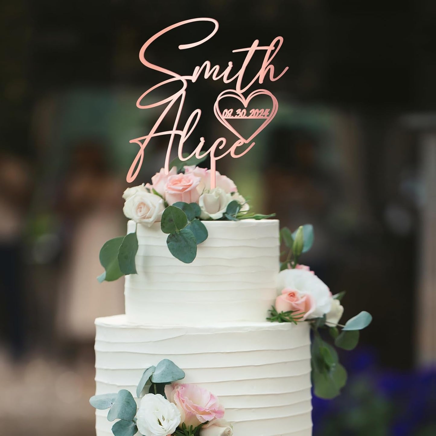Wedding Cake Topper Custom Bride & Groom's Names and Wedding Date in Heart Personalized Cake Decoration in Acrylic