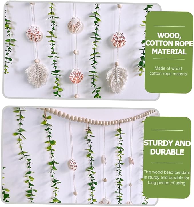 Generic Artificial Eucalyptus Wooden Bead Garland Hanging Vine Wall Decor with Pastoral Style Leaves and Sturdy Beads for Wedding Bedroom Home Decoration