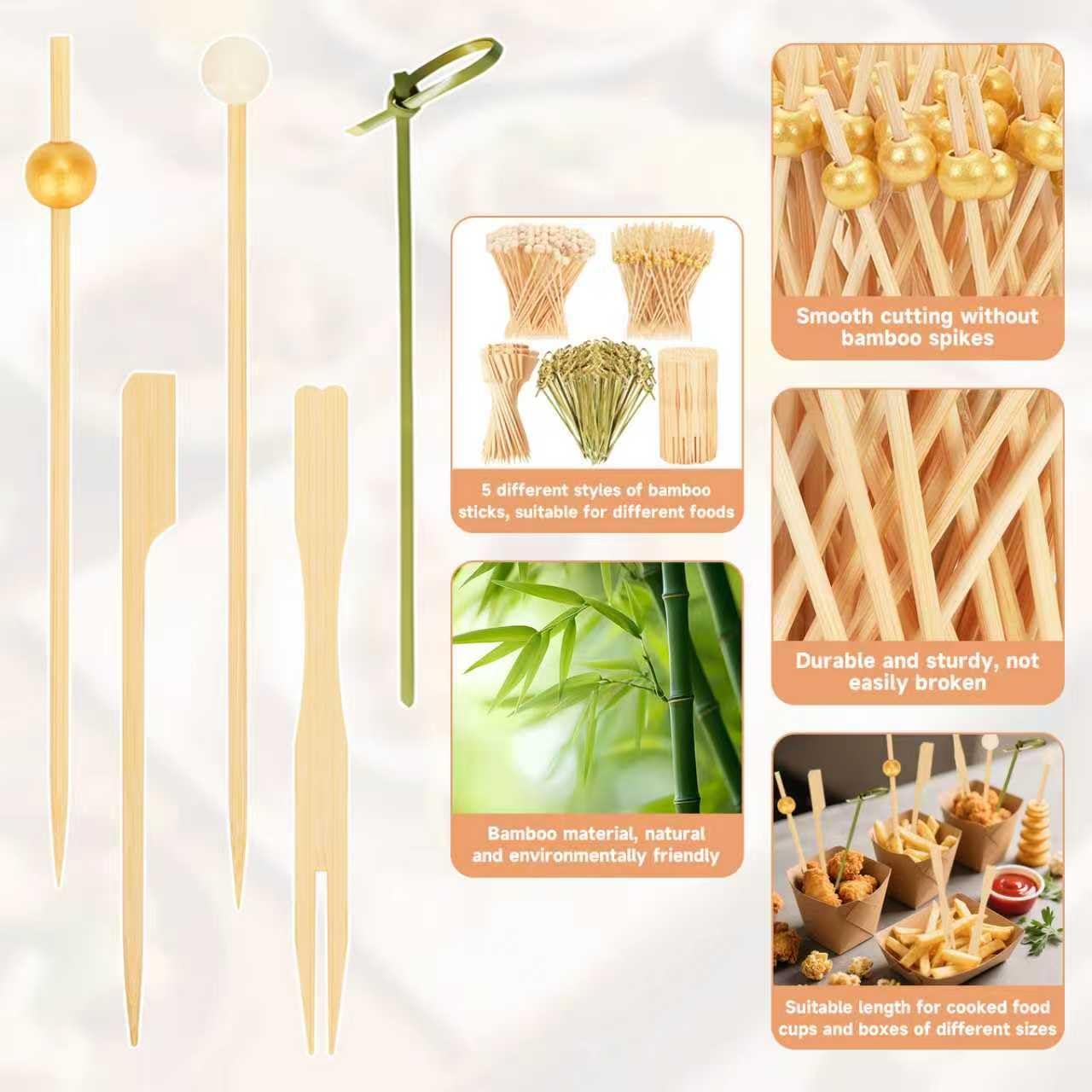 500PCS Cocktail Picks, 4.7" Eco-friendly Natural Bamboo Ball Food Picks, Fancy Toothpicks for Appetizers, Drinks Party Fruit, Bamboo Gold Ball Food Sticks Charcuterie Boards Accessories