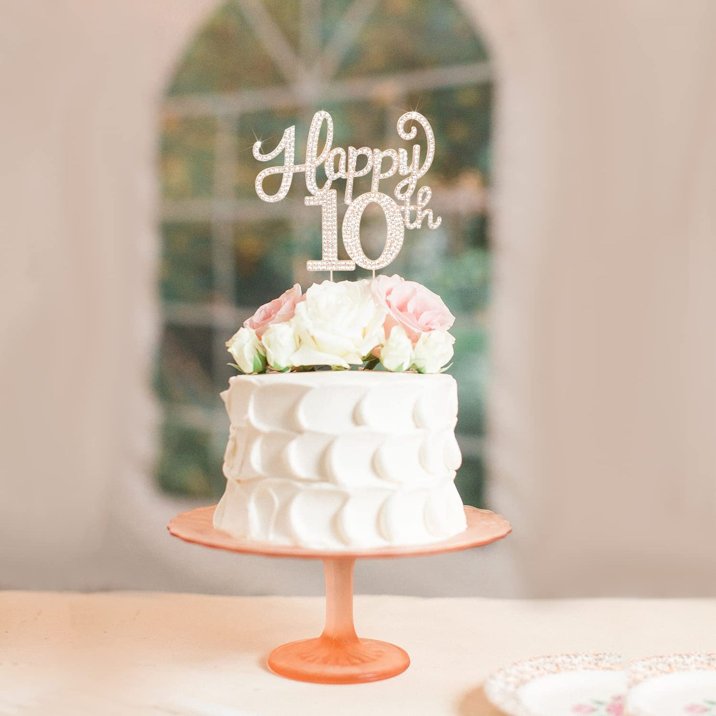 LASKYER Happy 10th Birthday Decorations,10th Birthday Gold Rhinestone Cake Topper - Cheers to Ten Years Old Bday Party Metal Sparkly Cake Centerpieces Sign.