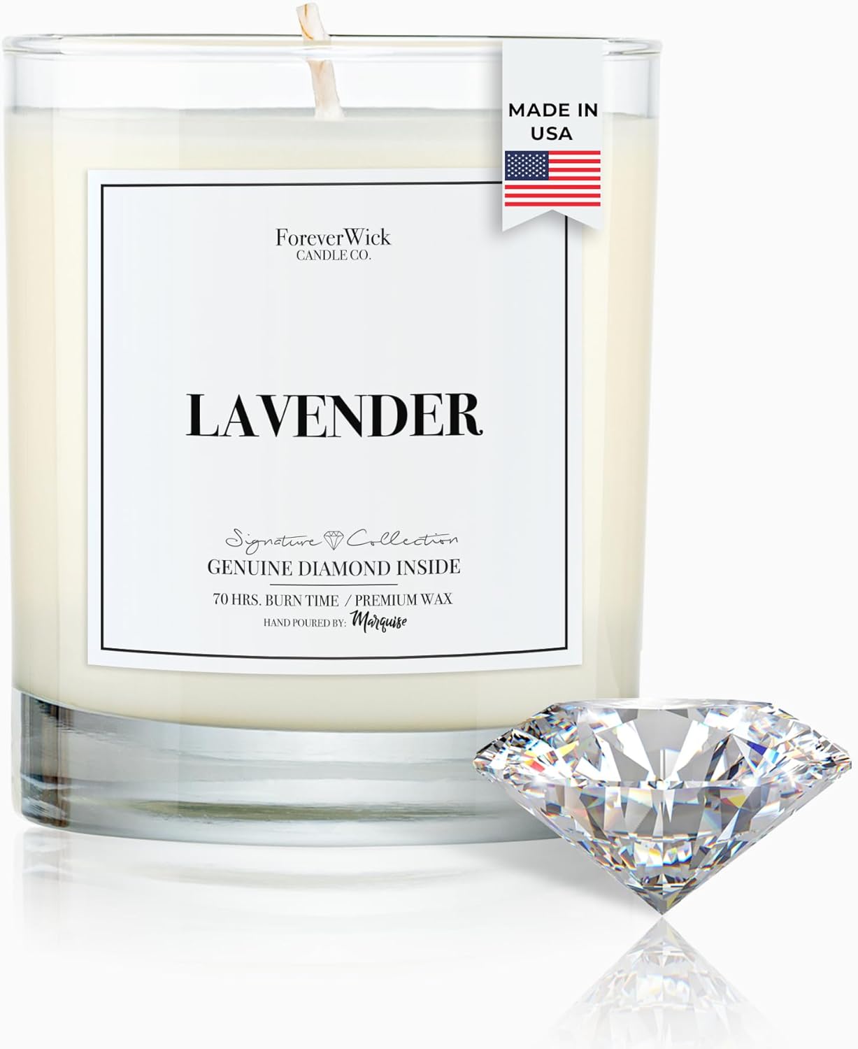 Lavender & Magnolia Surprise Candle with Diamond Inside | Foreverwick Candles | Scented Soy Candles Gifts for Women Aromatherapy Candle Wax | Romance Candles All-Natural Organic Soy Candle 14oz | 70h