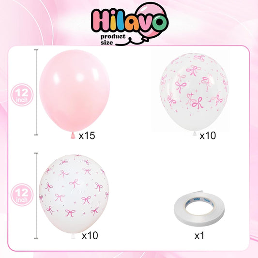 Pink Bow Balloons – 12 Inch Pastel Pink Transparent Coquette Bow Print Latex Balloons for Birthday & Bridal Party