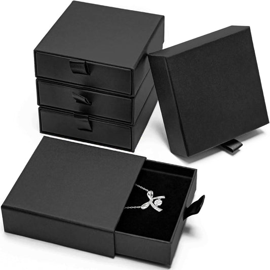 Jewelry Box, 5Pcs Jewelry Boxes for Women 3.5×3.5x1 Inch Jewelry Gift Box, Cardboard Jewelry Gift Necklace Ring Earring Jewelry Box (Black)
