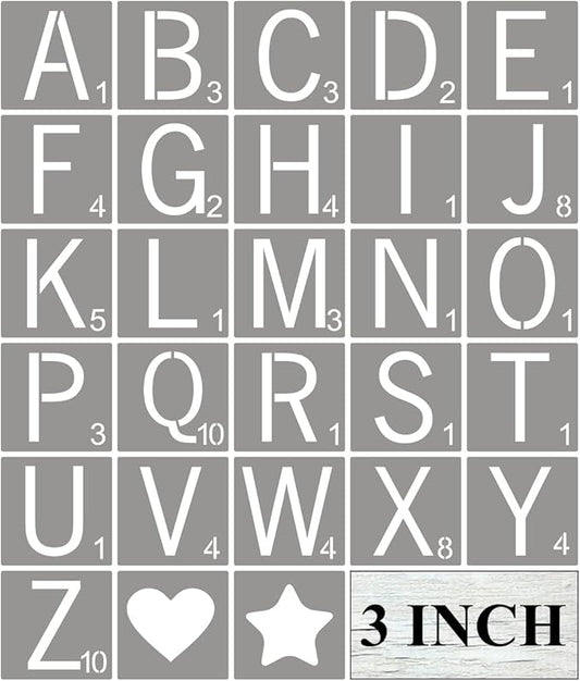 Scrabble Tile Letter Stencils 3 Inch - 28 Pack Scrabble Style Alphabet Stencil Templates for Painting on Wood, Reusable Plastic Stencils for Crafts Making & Wall Art Decorations