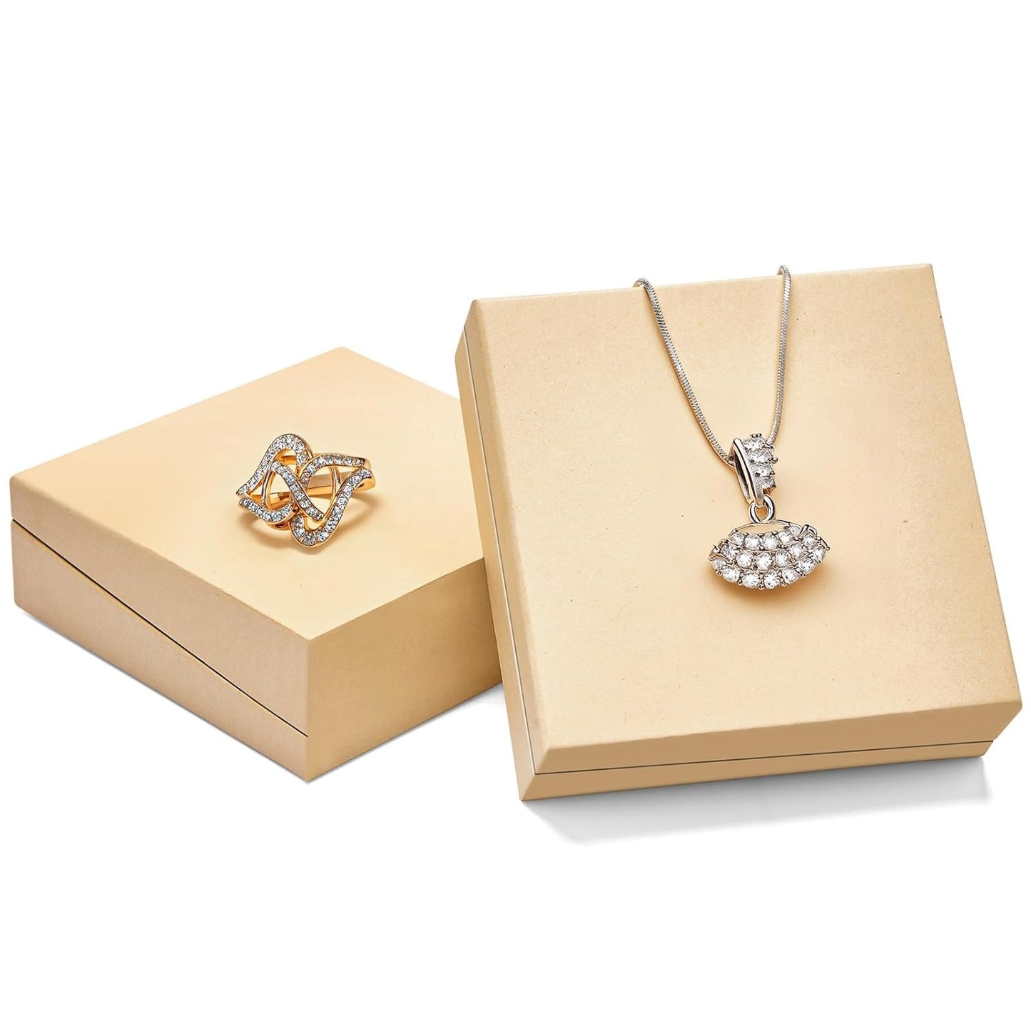 MESHA Jewelry Gift Boxes 3.5x3.5x1.25 Inch 2 Pcs Brown Gift Box Flip-Top Design Small Gift Box, Small Jewelry Boxes with Cotton Filled, Jewelry Box Bulk for necklaces, rings, bracelets, earrings