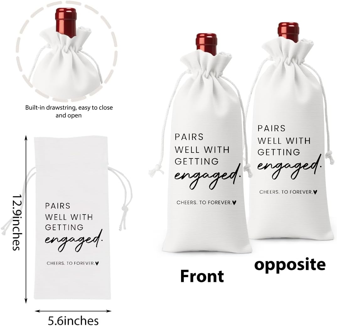 FBCCZEY Engaged Gifts Engagement Gifts for Couples Her Engagement Party Decorations Bridal Shower Decorations Wine Gift Bag Cheers To Forever Wine Bag - White
