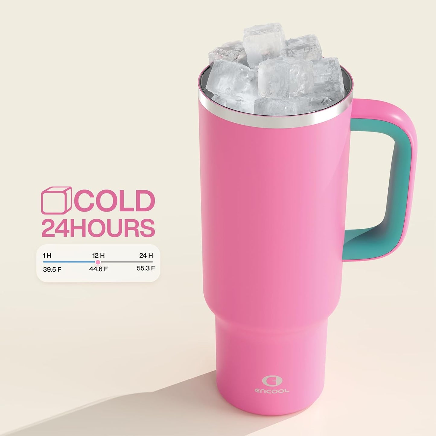 40 oz Tumbler with Handle and Straw: Stainless Steel Insulated Tumbler Keeps Cold for 24 Hours, Leakproof Travel Cup Fits in Cup Holder and BPA-Free,Light Crimson
