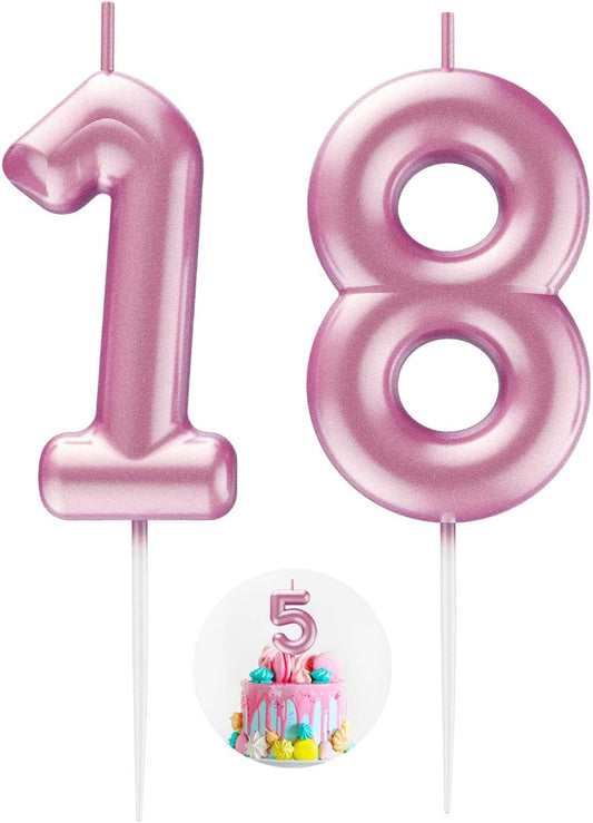 Pink Number 18 Candle Happy Birthday 3D Number Candles for Birthday Cake Party Decoration Wedding Anniversary Celebration Supplies