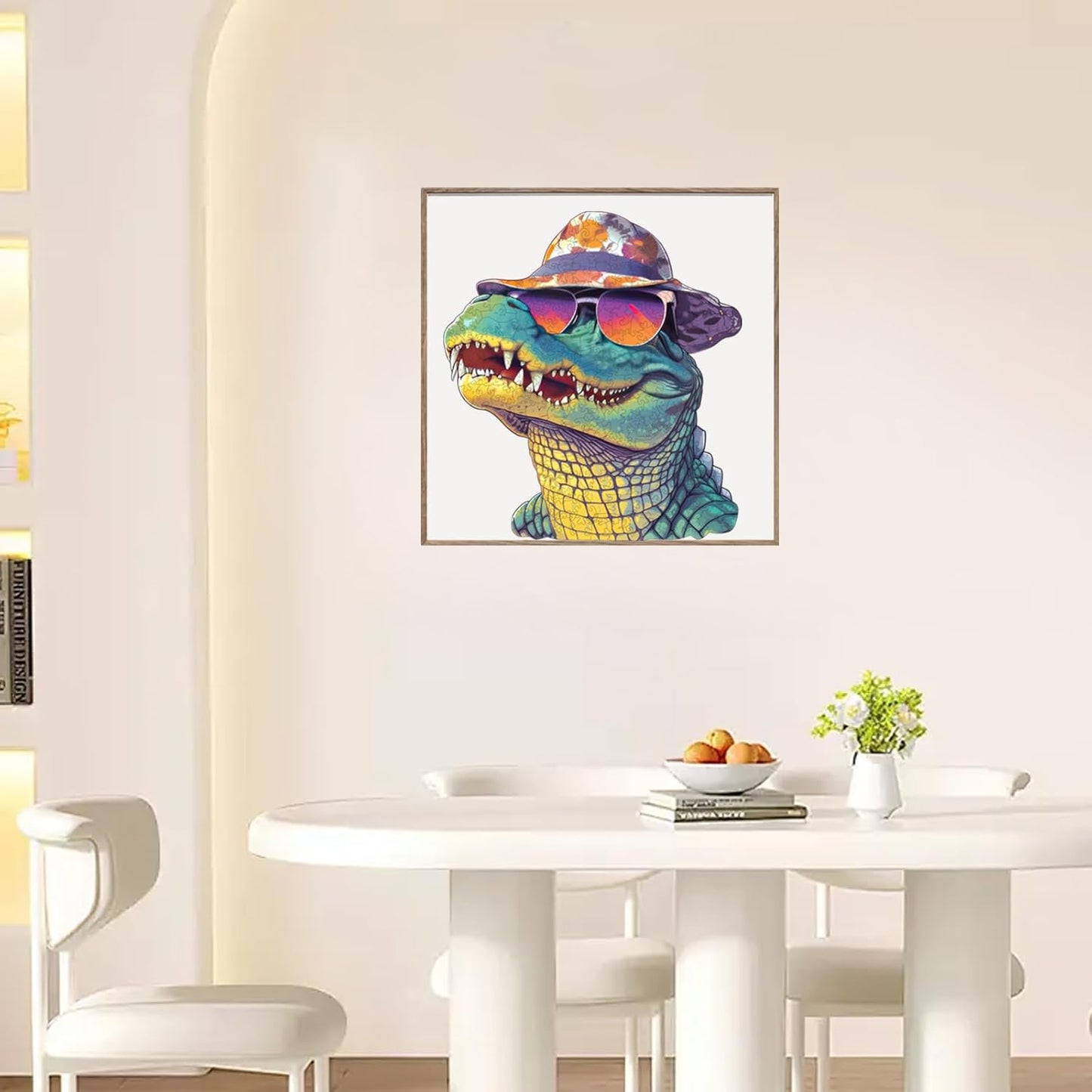 Reouinty Cool Wooden Puzzle for Adults 500 Piece, Glasses Crocodile Wooden Jigsaw Puzzles, Beautiful Wooden Puzzle with Box Birthday Gifts for Adults and Kids Family Game(16 * 17.6in)