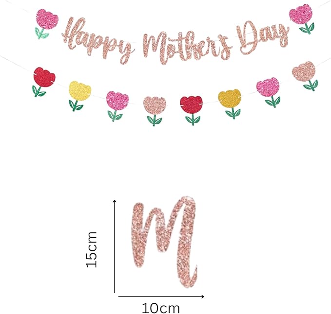 Happy Mother's Day Banner Set Decoration for Mother's Day Party Decorations Backdrop Garland for Mom Mother's Day Glitter Garland Photo Props (Rose Gold Tulip)