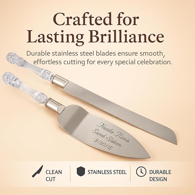 GIFTS INFINITY Personalized Wedding Cake Knife and Server Set with Engraving – Mis Quince Anos, Keepsake Gift for Wedding, Anniversary, Reception, Birthday & Other Occasions (CT-101)
