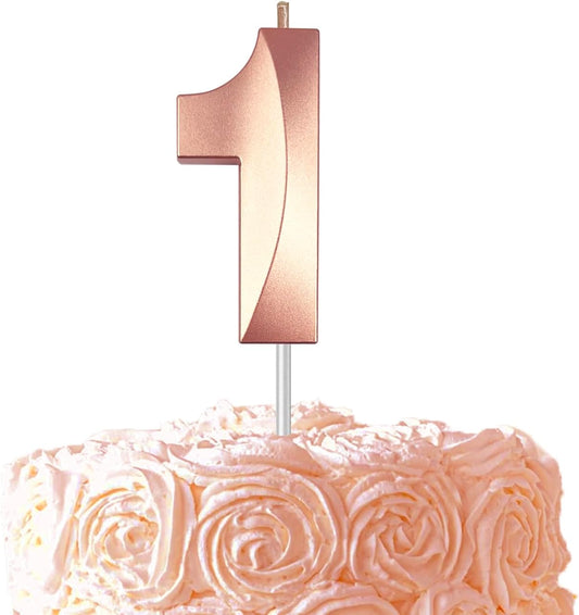 Rose Gold Number 1 Candles, 3D Diamond 2.76 Inch Cake Topper Birthday Candles for Wedding Anniversary Cake Decorations, Happy Birthday Party Decorations