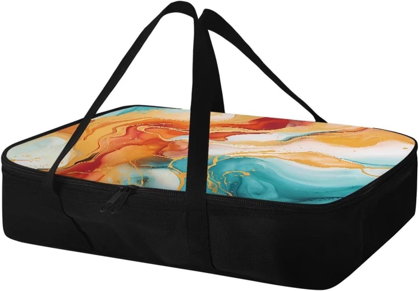 Orange Marble Print Insulated Casserole Carrier Thermal Bags Casserole Carriers for Hot or Cold Food with Heat Resistant Lining Zip Food Carriers for Parties Travel Potluck