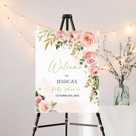 Generic Personalized Baby Shower Welcome Sign, Floral Baby Shower Welcome Sign, Girl Baby Shower Sign, Pink Floral Welcome Poster, Blush Pink Floral Welcome Sign, Full Size, Vesion #5