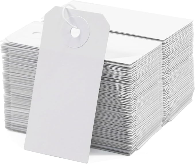 Coideal 200 Pcs Small Blank Marking Strung Tags - Writable Display Label Hang Tags with Elastic String (2 3/4" x 1 3/8")