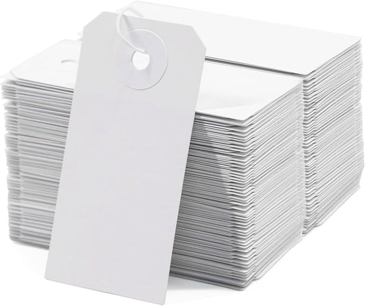 Coideal 200 Pcs Small Blank Marking Strung Tags - Writable Display Label Hang Tags with Elastic String (2 3/4" x 1 3/8")