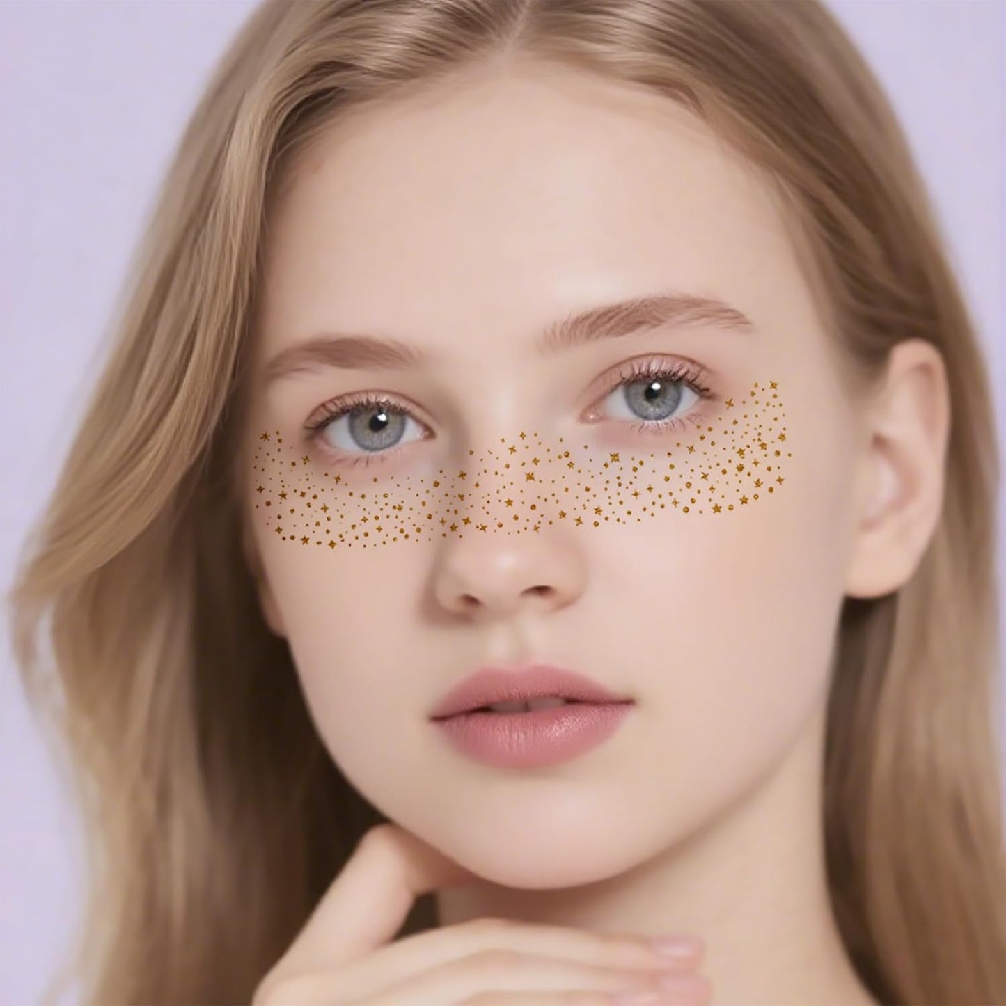 6Pcs Glitter Freckle Face Tattoo for Festival Makeup, Gold Star Waterproof Self Adhesive Spots Stickers, Sparkle Freckles Skin Decor Body Tattoos for Parties(Gold)