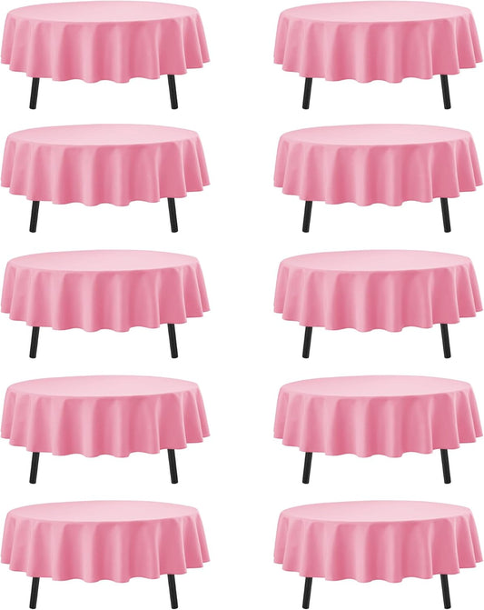 10-Pack Pink Round Tablecloths, 70 Inches, Stain-Resistant Polyester for 3-4 Ft Round Tables - Washable Table Covers for Weddings, Banquets, Birthday Parties, Events