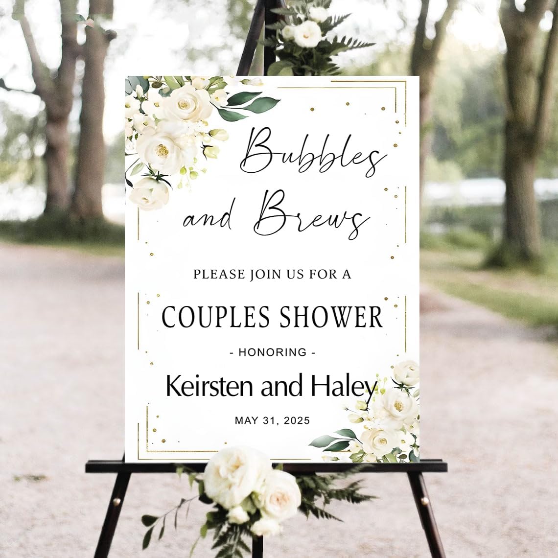 Personalized Greenery Eucalyptus Bubbles and Brews Couples Shower Welcome Sign, Gold Modern Minimalist Wedding Shower Bridal Party Decoration, Outdoor Plastic Sign Weatherproof #11