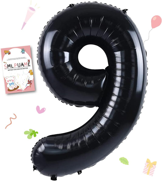 Smlpuame 40 inch Number Balloon 0-9 Black Large Number 9 Balloons,Digital Balloons for Birthday Party Celebration Decorations Supplies, Helium Foil Number Balloons for Wedding Anniversary