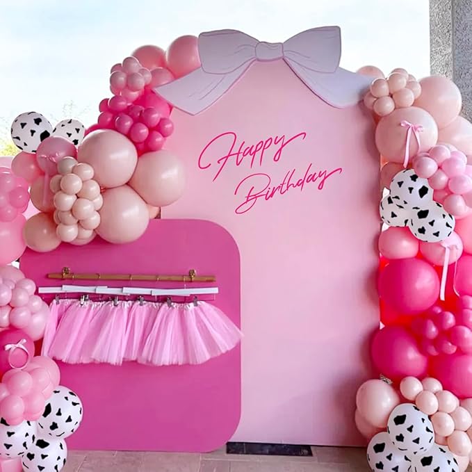 Pink Cow Print Ballon Garland Arch Kit, 167Pcs Blush Hot Pastel Pink Latex Balloons for Girl Farm Birthday Cowgirl Last Rodeo Bachelorette Party Decorations