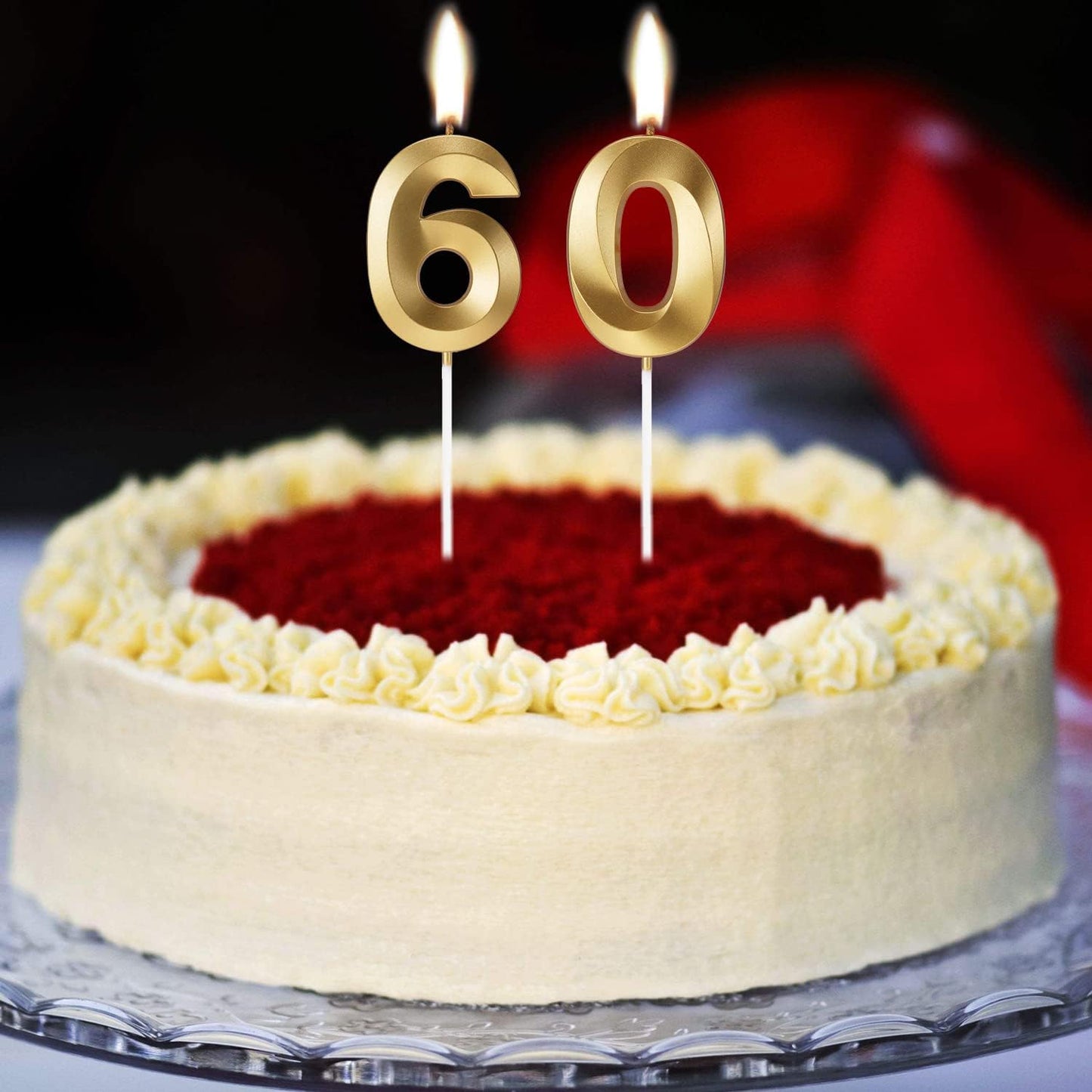 60th Birthday Candles for Cakes Numbers Candle Happy 60 Birthday 3D Designed Wedding Anniversary Party Cake Topper Decorations (60, Gold)
