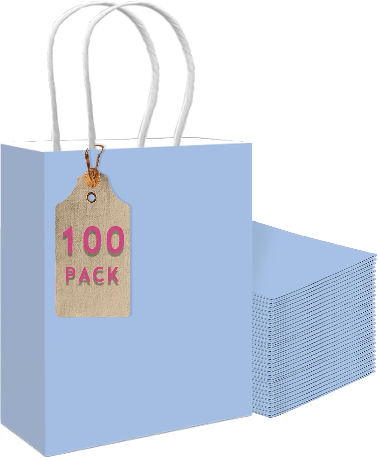 qiqee 100PCS Gift Bag with Handles Bulk Light Blue Paper Bags Multiple Uses (11"x5"x8"inch Medium Size)