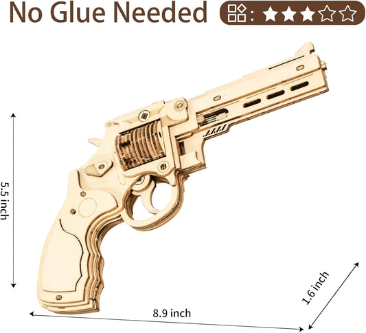 3D Wooden Puzzles for Adults,Wooden Toy for Kids and Adults,Model Building Kit,Educational Brain Teaser,Best Educational Christmas Birthday Day Gift for Friends (Wooden Revolver)